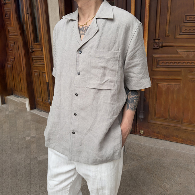 loro piana camp collar linen shirt